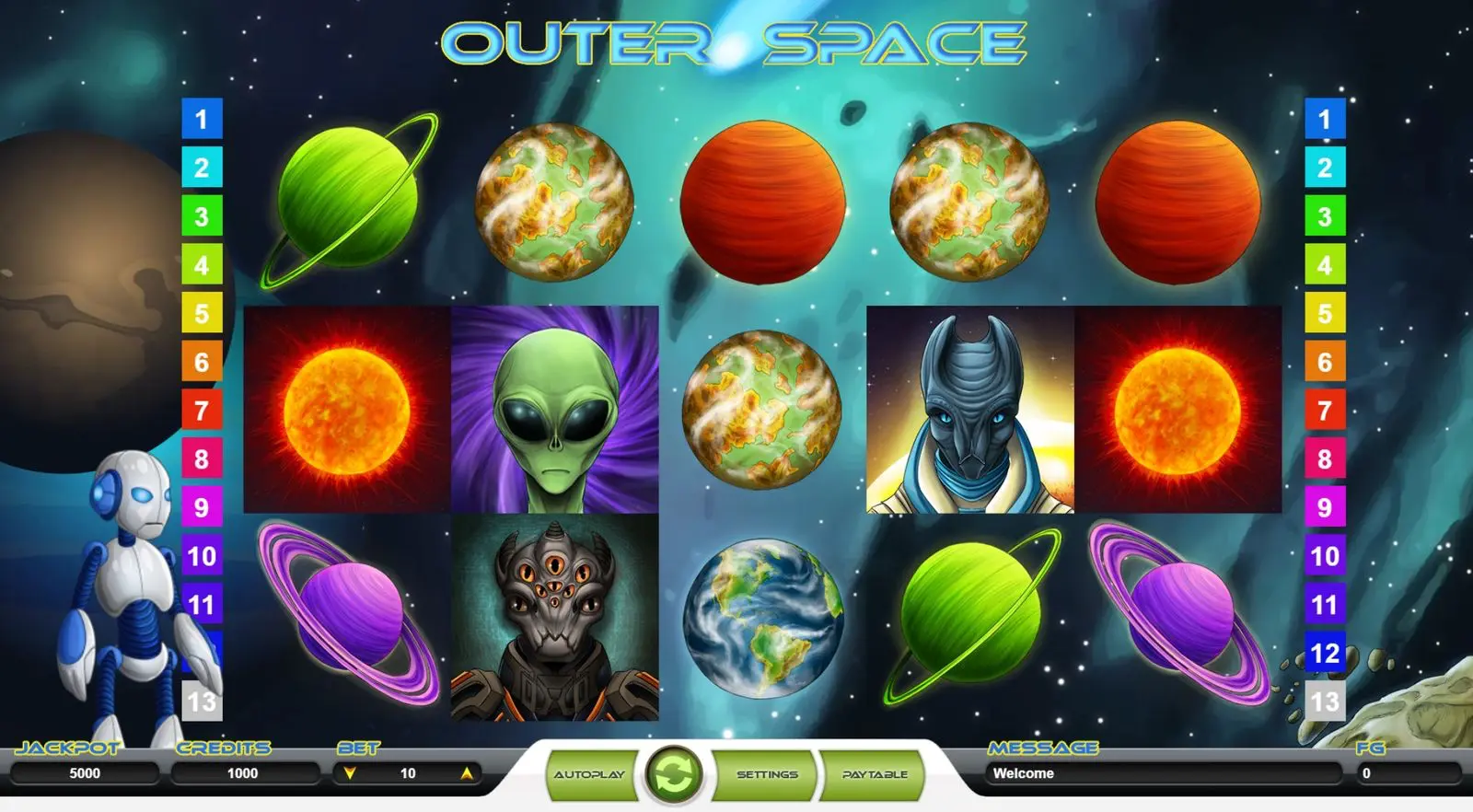 Outer Space Pyöräytä tähtien läpi – ilmaiseksi! Sukella ulkoavaruuteen, jossa rullat hohtavat pyörteilevien galaksien ja omituisten avaruusolentojen täyttäminä.